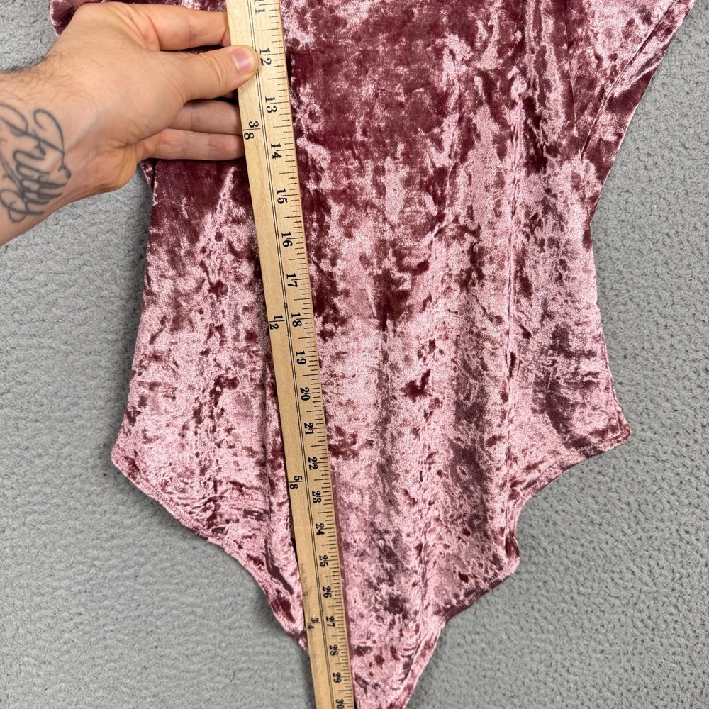 Haute Monde Bodysuit Womens M Dusty Rose Crushed Velvet Fairy Lace Y2K Romantic - Picture 10 of 12